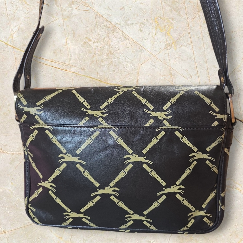 Longchamp Black Shoulder Bag with Beige Chain-Link Print - Picture 4 of 13